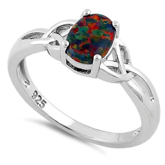 925 STERLING SILVER  Oval Lab Created Black Opal Ring - Picture 15 of 16